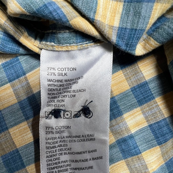 Tommy Bahama Button Up Shirt Mens Large Blue Yellow Gingham Cotton Silk Blend - Picture 5 of 9